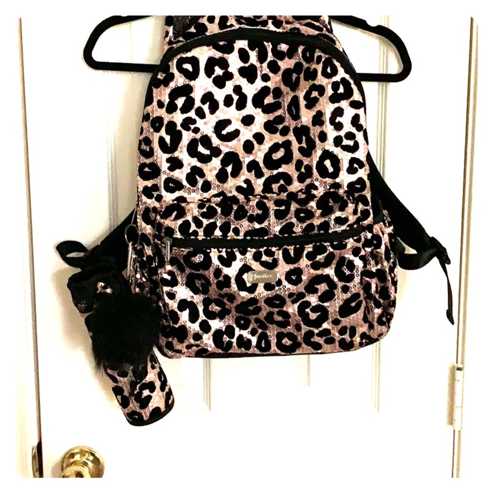 Justice Pink Sequin Leopard Backpack